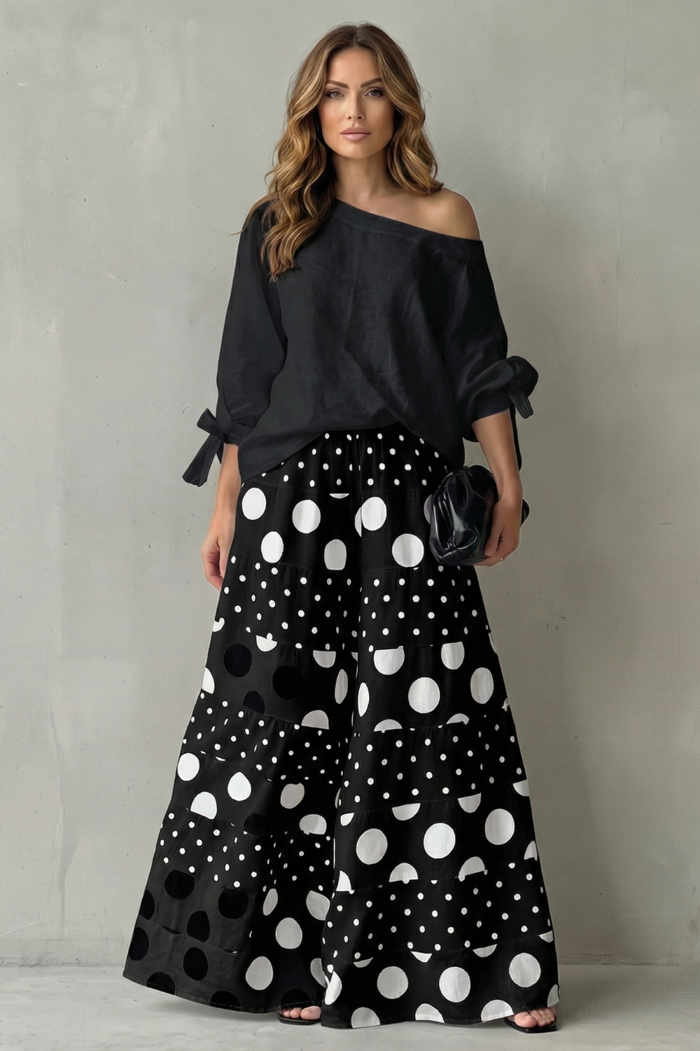 Lottie polka dot off shoulder top and wide leg pants set – image 6