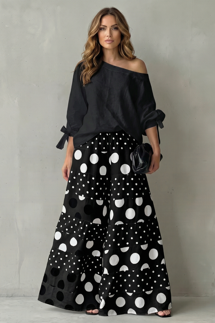 Lottie polka dot off shoulder top and wide leg pants set – image 6