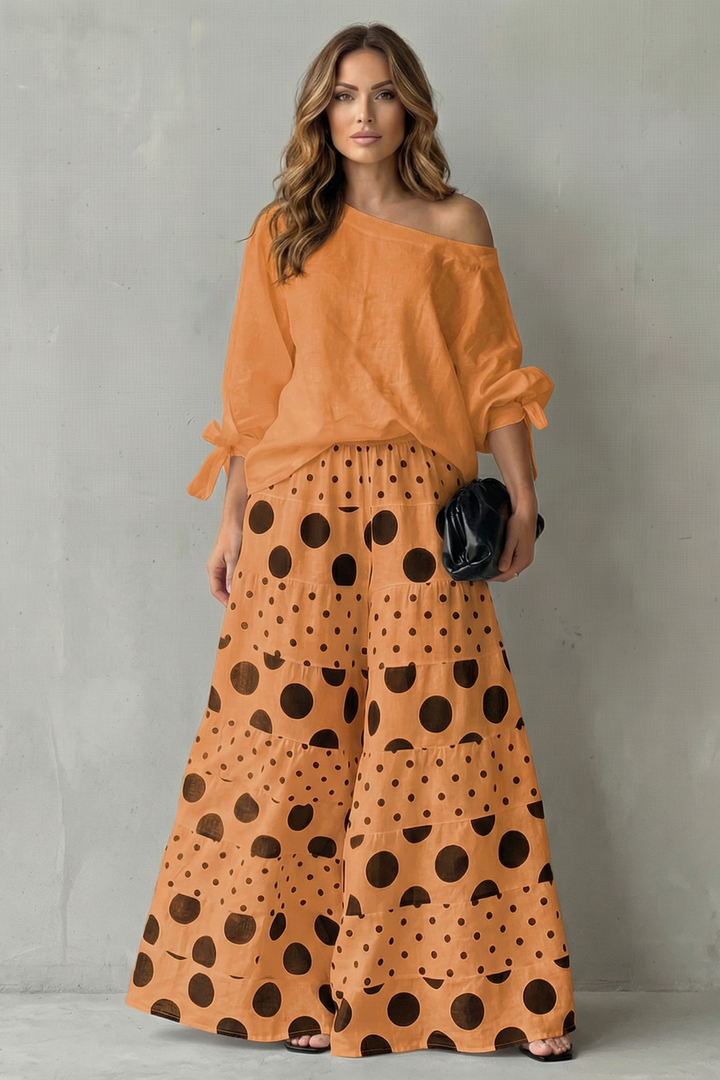 Lottie polka dot off shoulder top and wide leg pants set – image 12