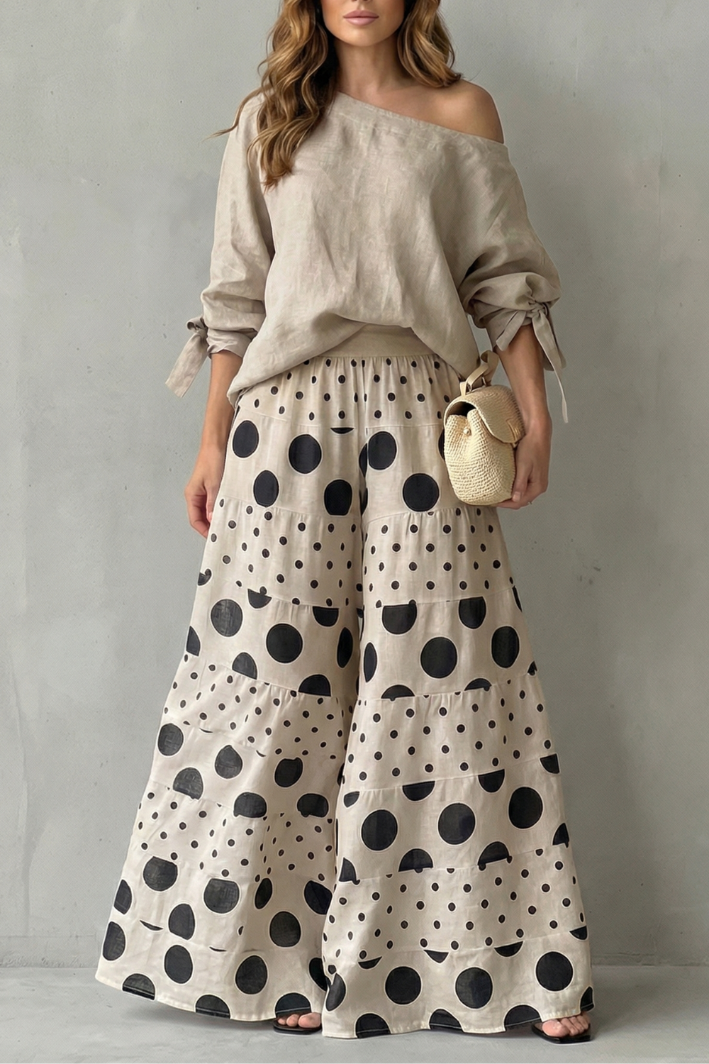 Lottie polka dot off shoulder top and wide leg pants set – image 7