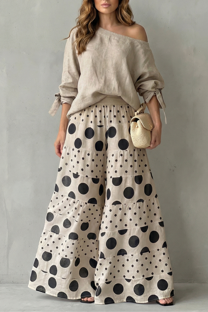 Lottie polka dot off shoulder top and wide leg pants set – image 7
