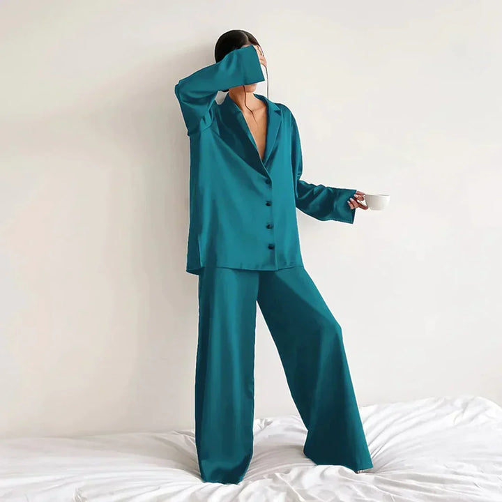 Paloma satin pajama set with wide leg pants – image 11