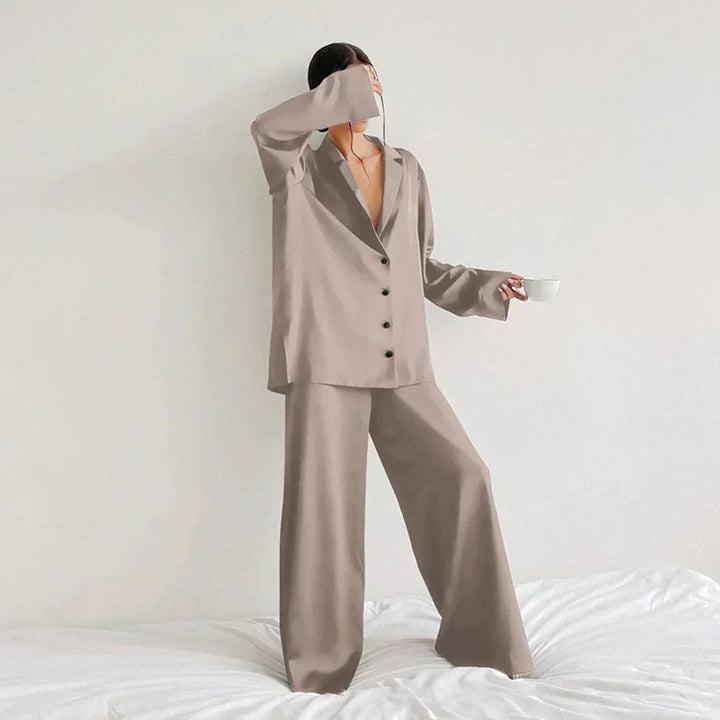 Paloma satin pajama set with wide leg pants – image 7