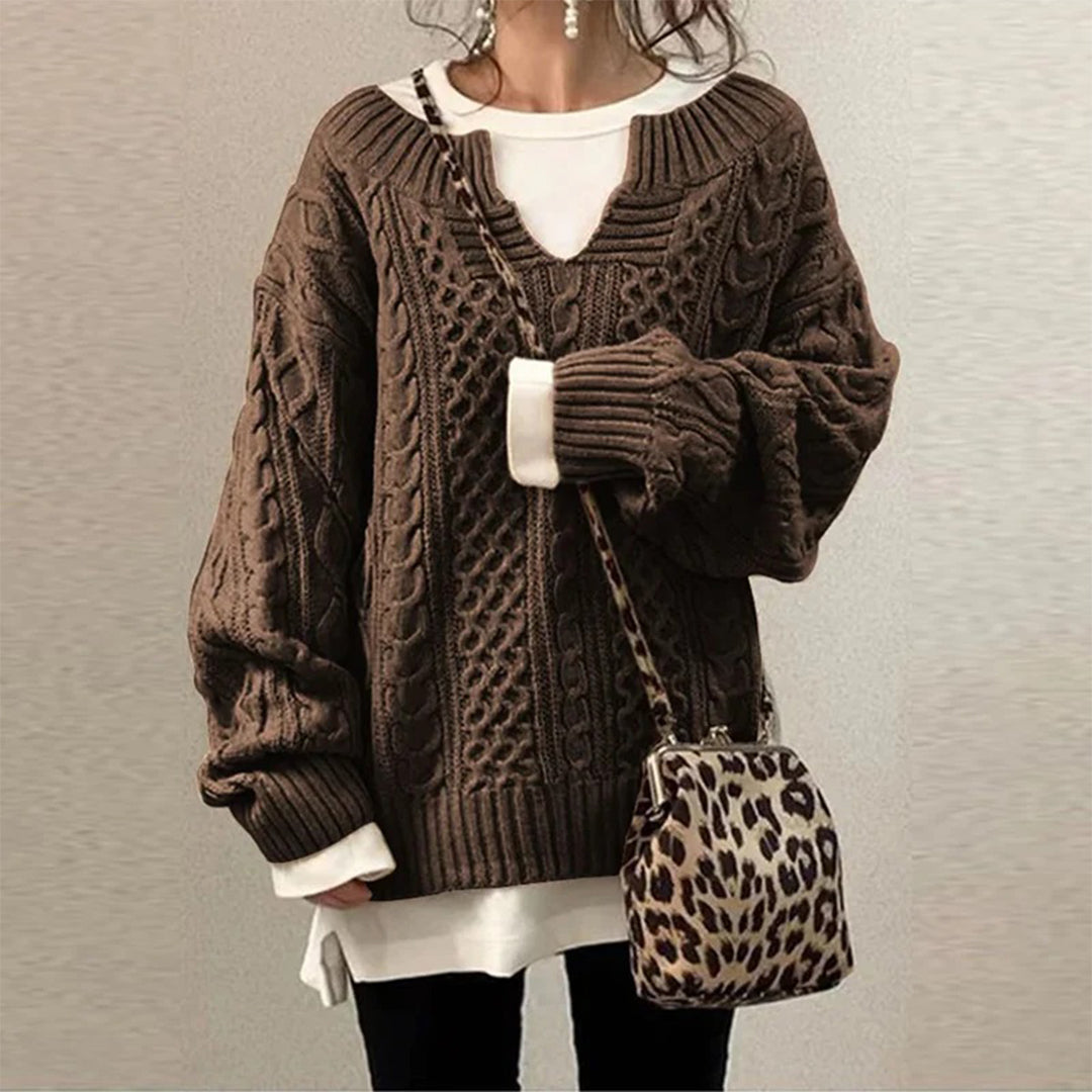 Mira classic cable knit long sleeve sweater – image 2