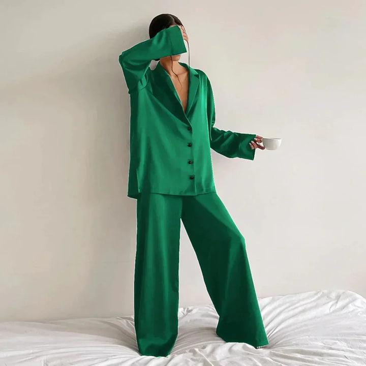 Paloma satin pajama set with wide leg pants – image 5