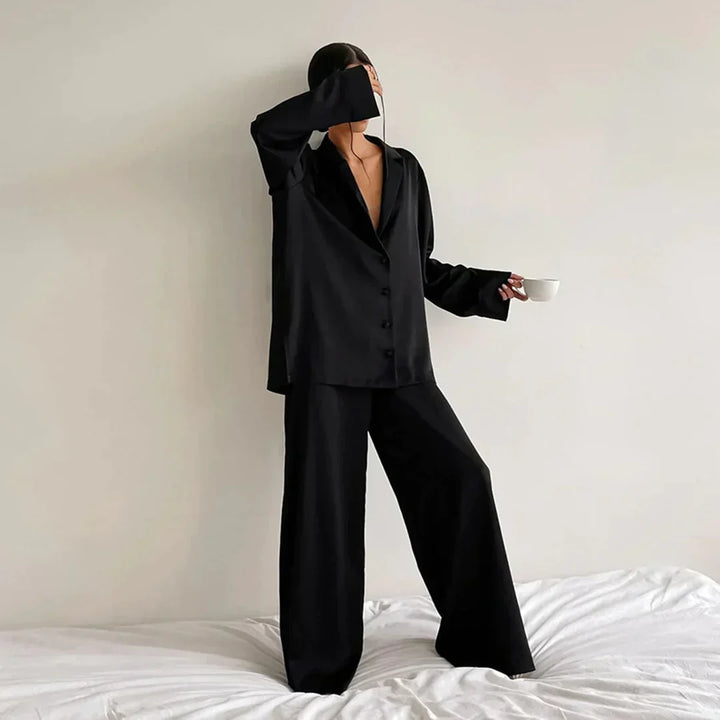 Paloma satin pajama set with wide leg pants