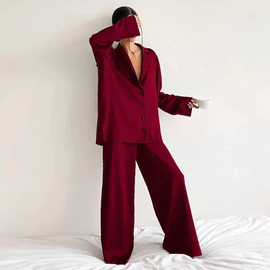 Paloma satin pajama set with wide leg pants – image 9