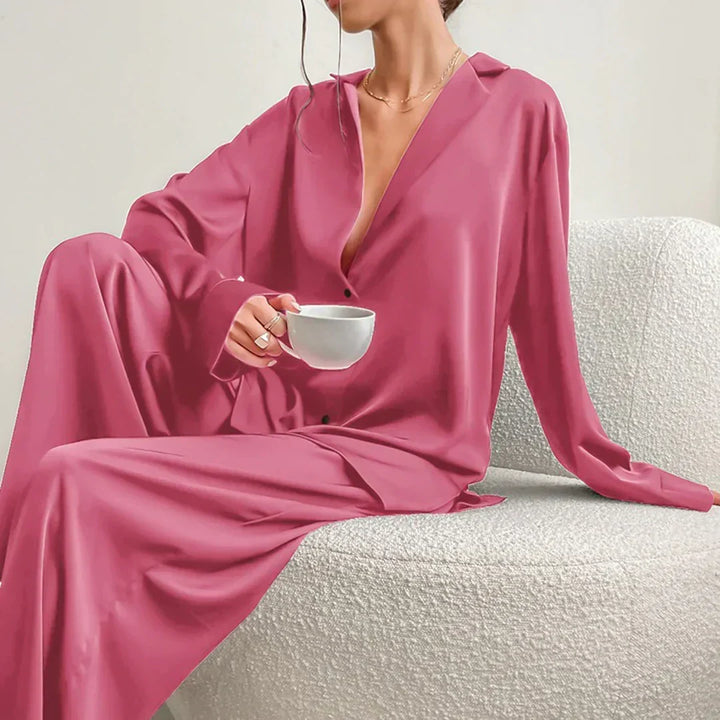 Paloma satin pajama set with wide leg pants – image 8