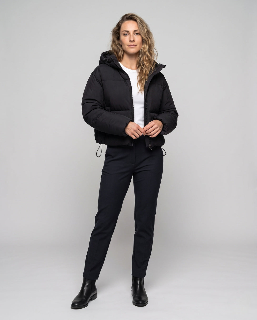Mariana cropped hooded puffer jacket with metal zipper