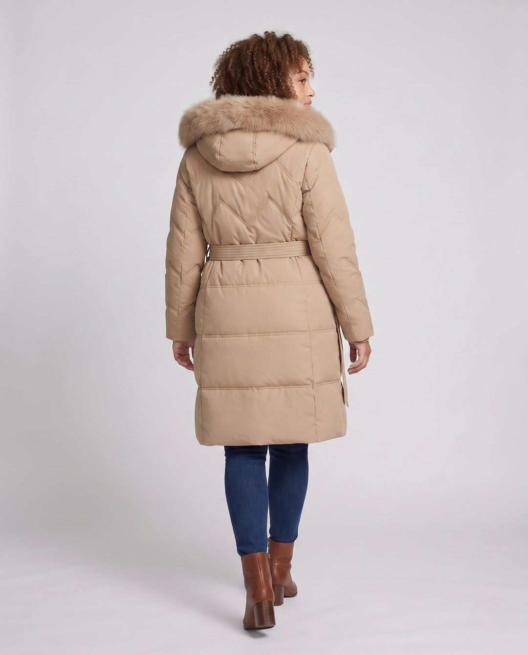 Wynn fitted puffer coat with faux fur hood – image 4