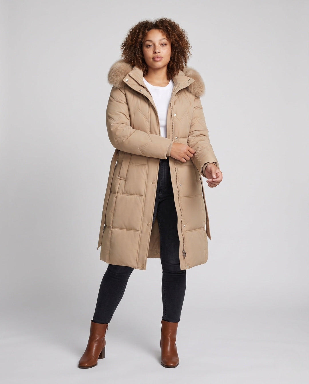 Wynn fitted puffer coat with faux fur hood