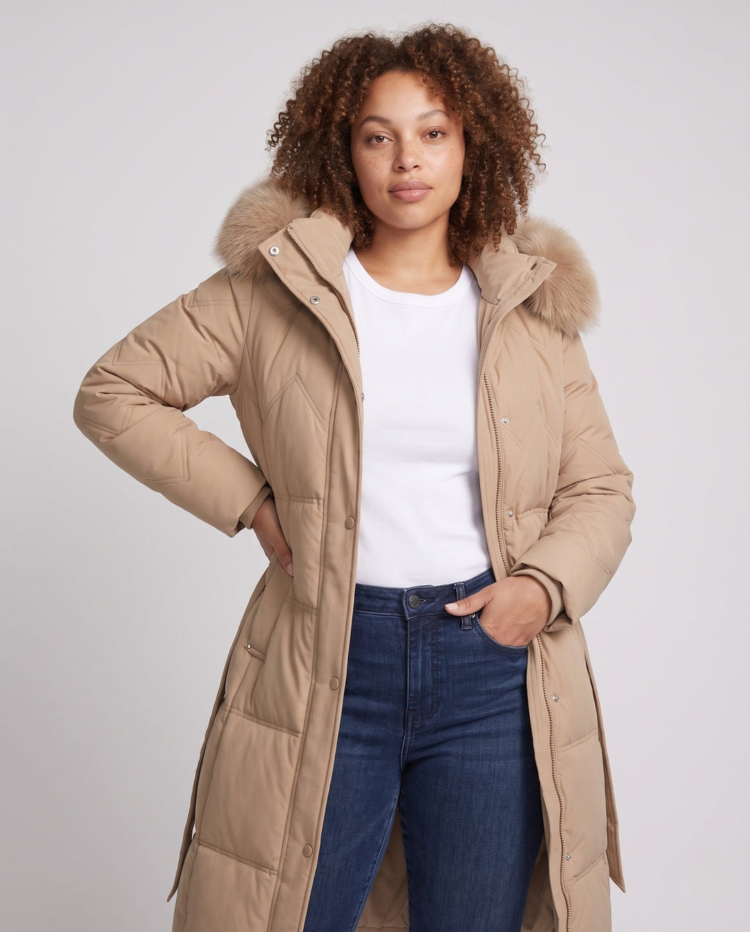 Wynn fitted puffer coat with faux fur hood – image 2