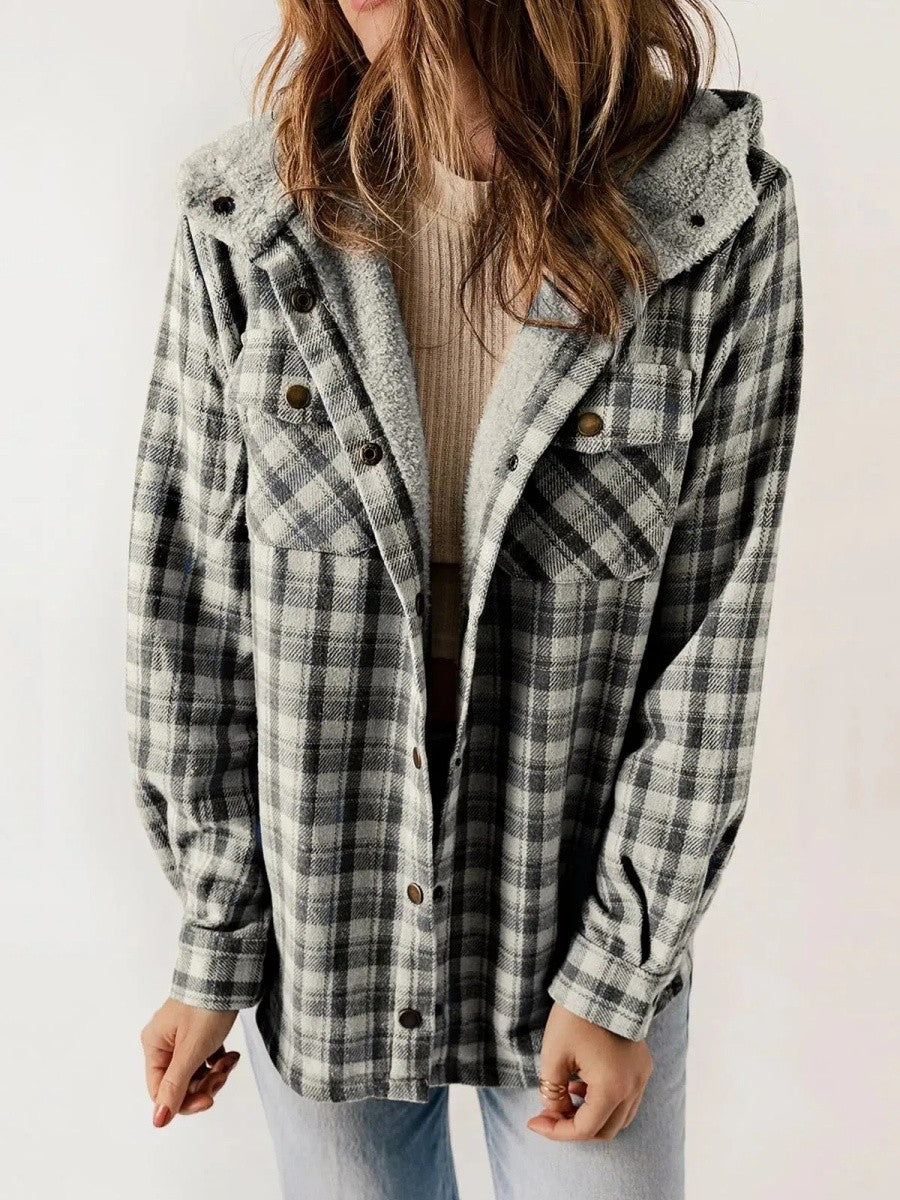 Shelby flannel shacket with sherpa hood – image 2