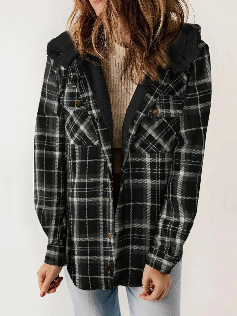 Shelby flannel shacket with sherpa hood – image 3