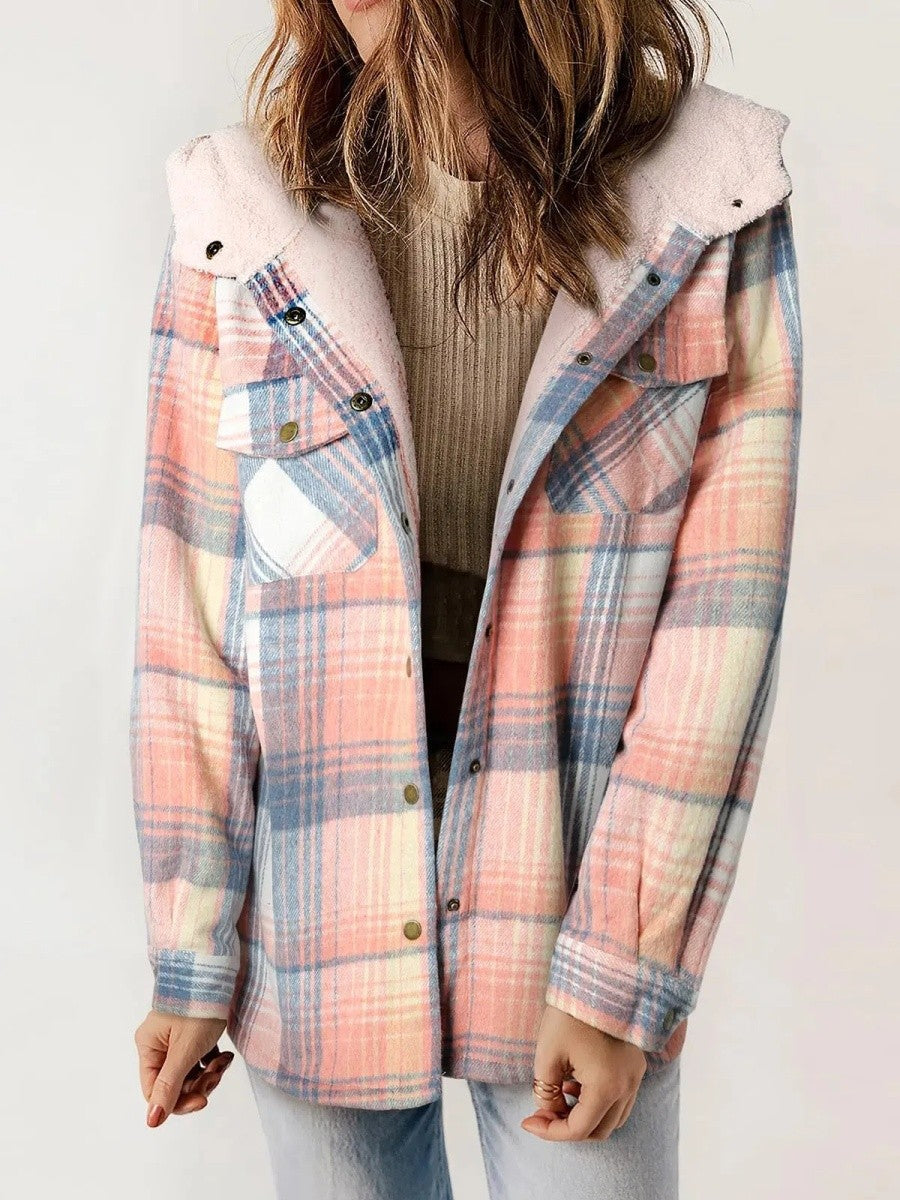 Shelby flannel shacket with sherpa hood – image 7