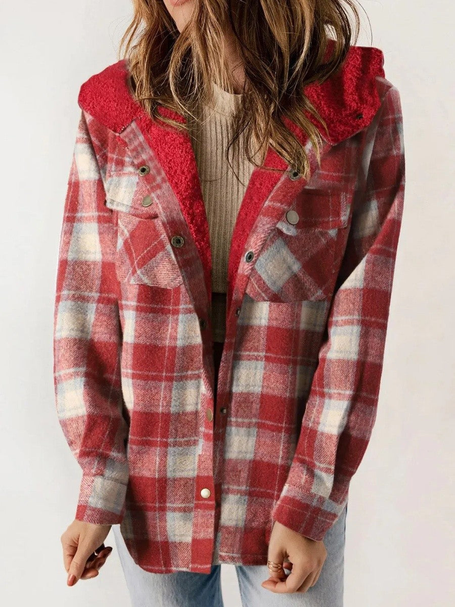 Shelby flannel shacket with sherpa hood – image 8