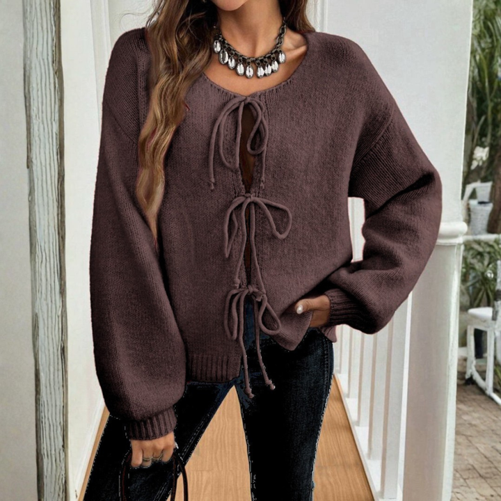 Bonnie tie front puff sleeve cardigan – image 11