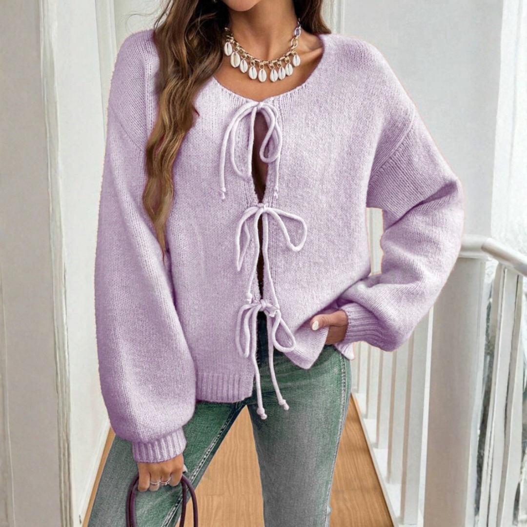 Bonnie tie front puff sleeve cardigan – image 12