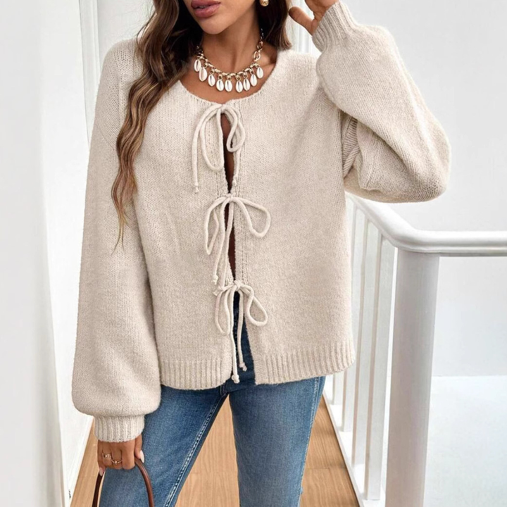 Bonnie tie front puff sleeve cardigan – image 2