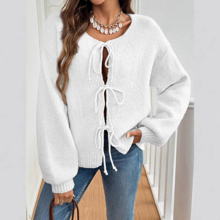 Bonnie tie front puff sleeve cardigan – image 3