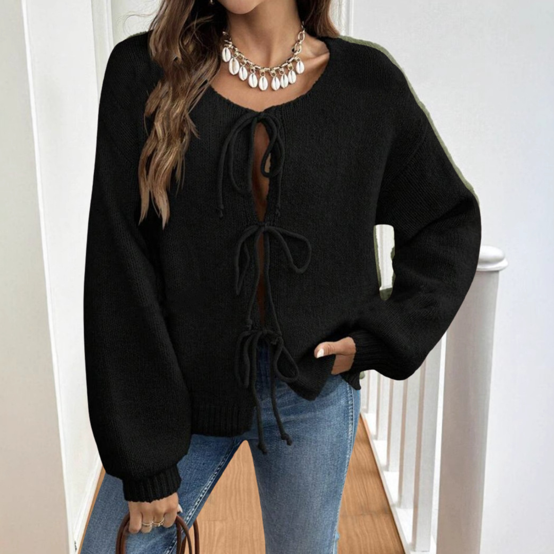 Bonnie tie front puff sleeve cardigan – image 5