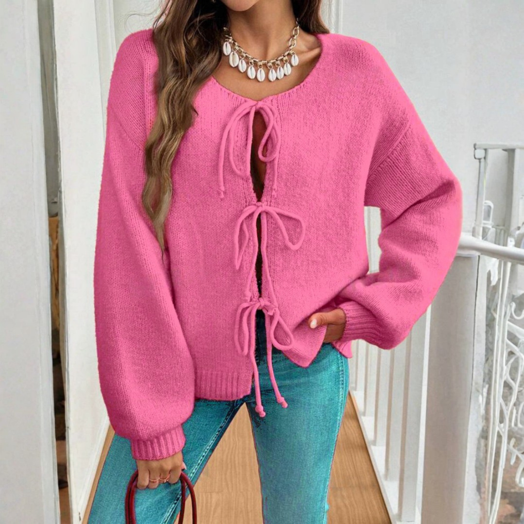 Bonnie tie front puff sleeve cardigan – image 8