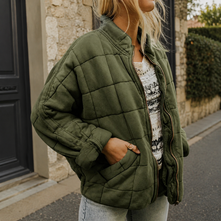 Natalie relaxed quilted jacket with stand collar