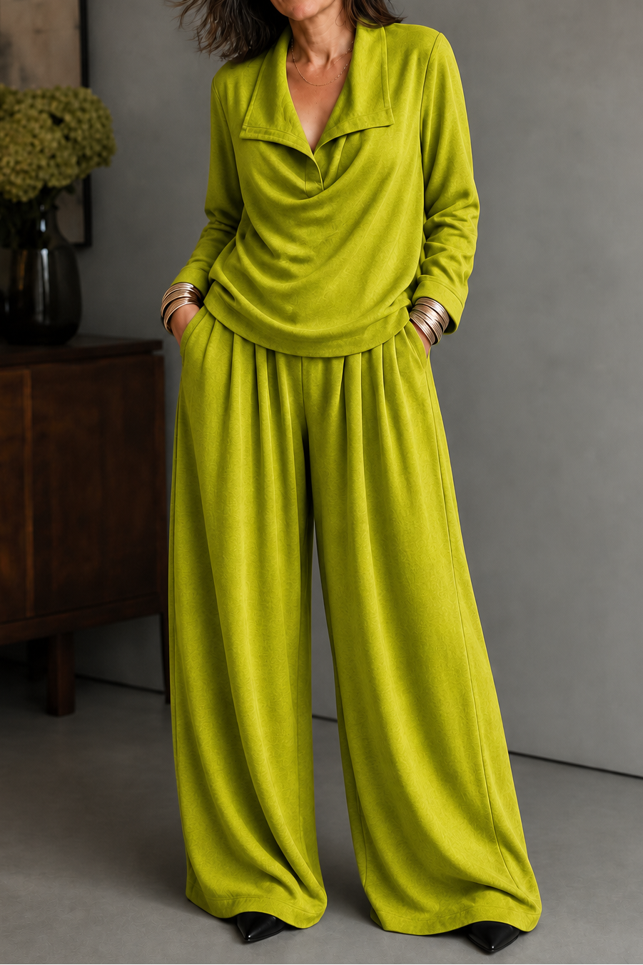 Winslet draped neck top and wide leg pants set – image 10