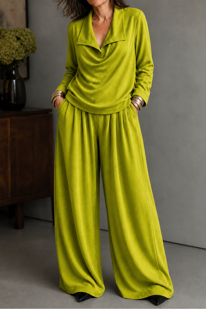 Winslet draped neck top and wide leg pants set – image 10
