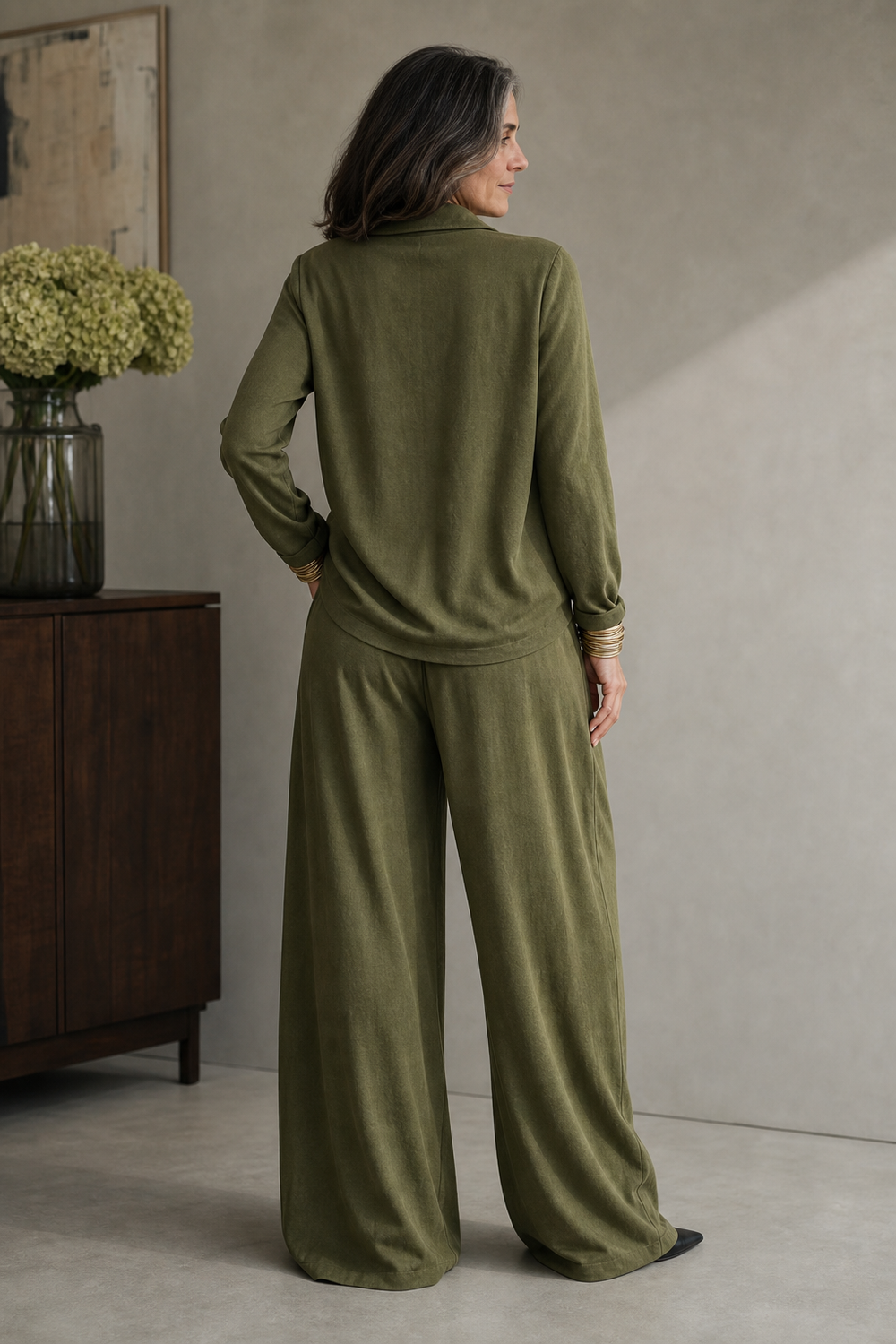Winslet draped neck top and wide leg pants set – image 2