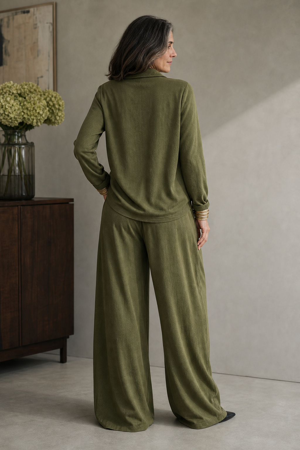 Winslet draped neck top and wide leg pants set – image 2