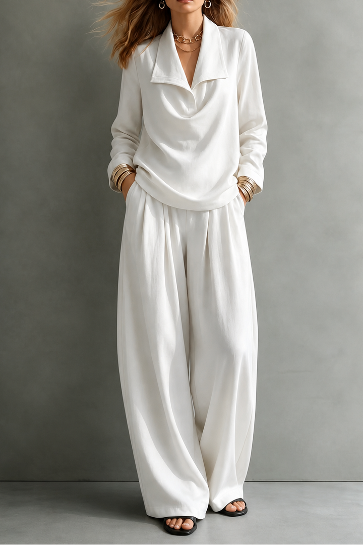 Winslet draped neck top and wide leg pants set – image 3