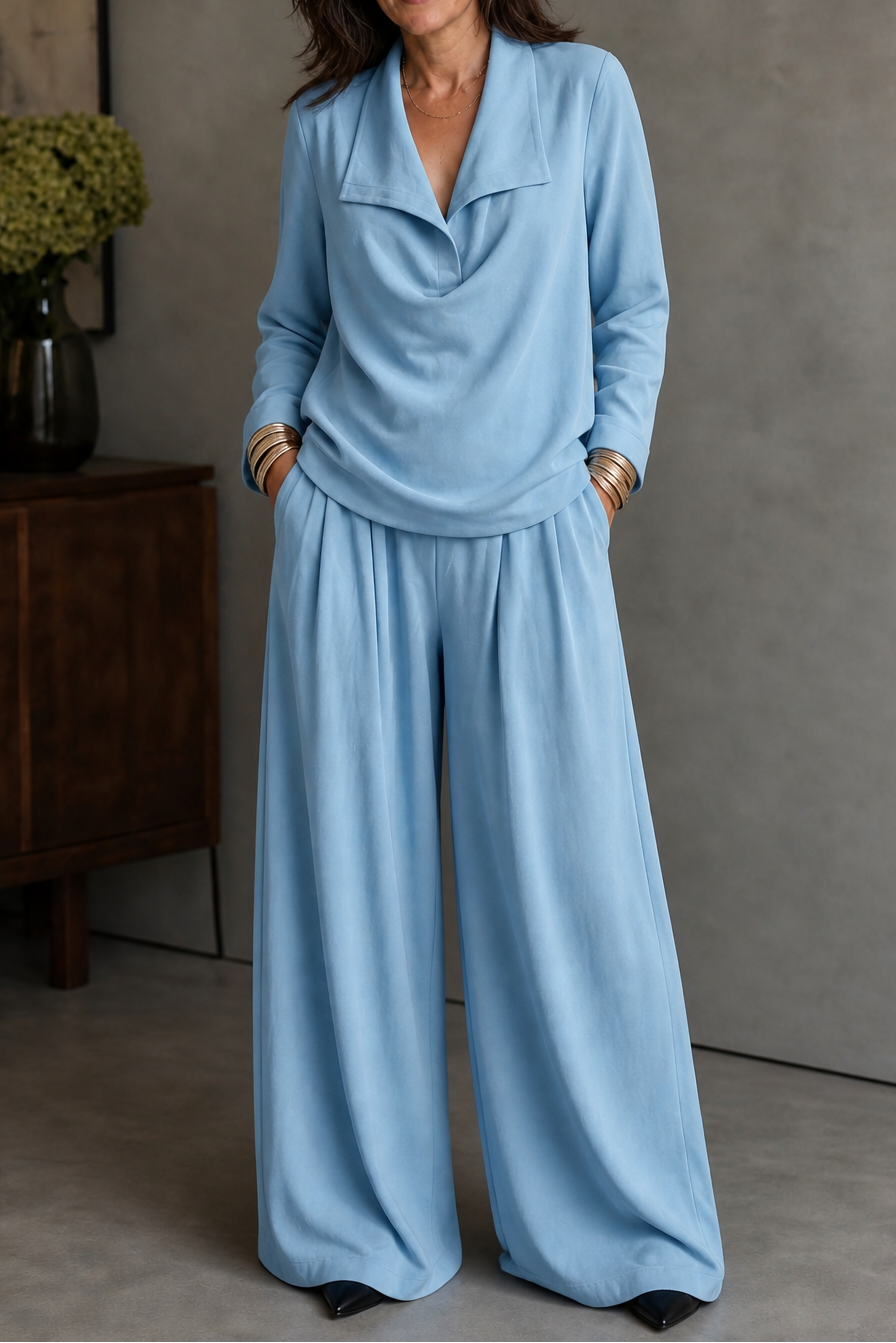 Winslet draped neck top and wide leg pants set – image 5