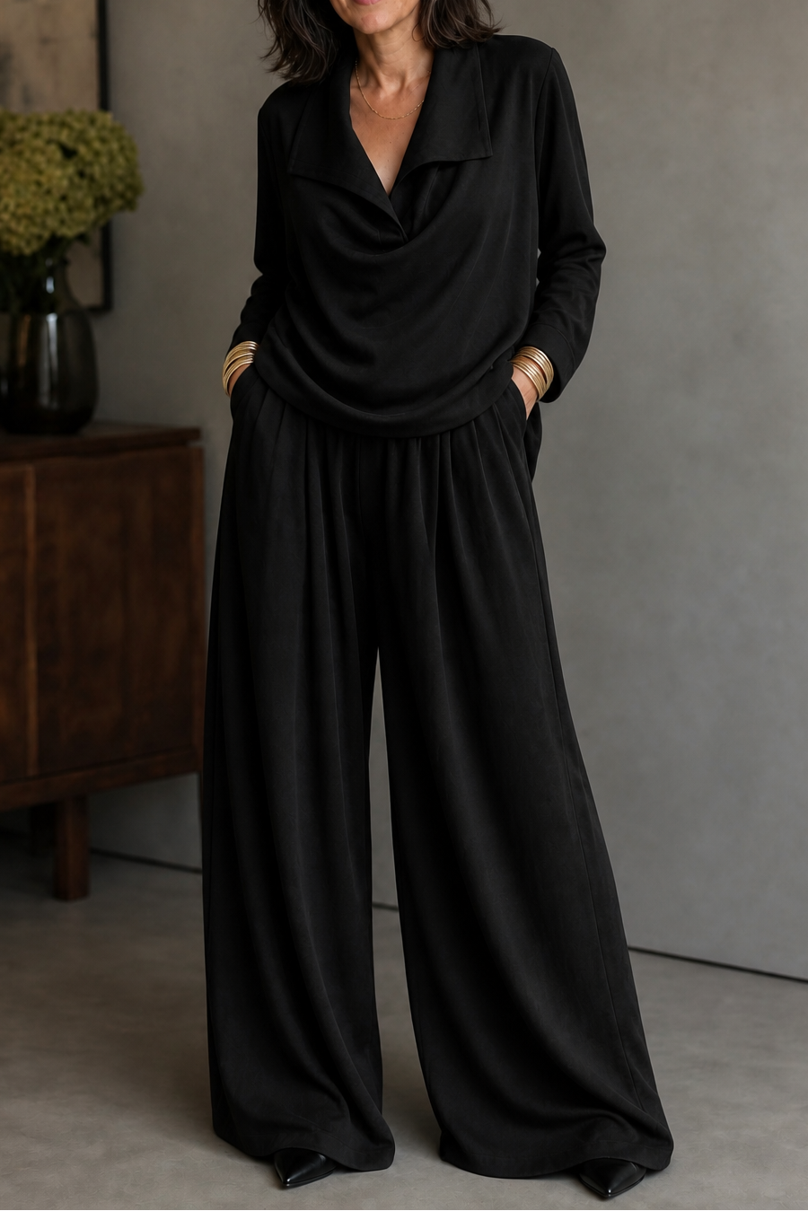 Winslet draped neck top and wide leg pants set – image 6