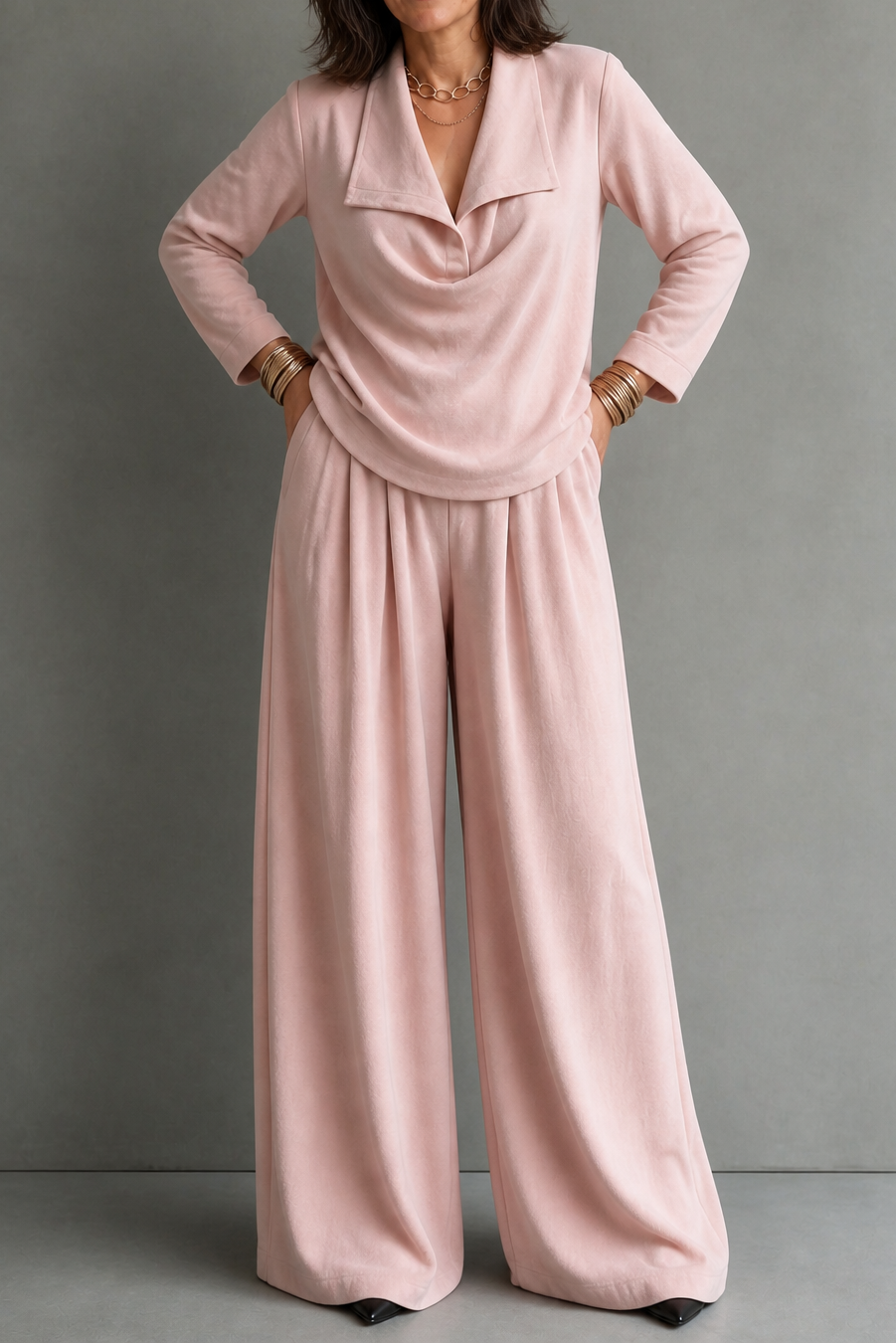 Winslet draped neck top and wide leg pants set – image 7