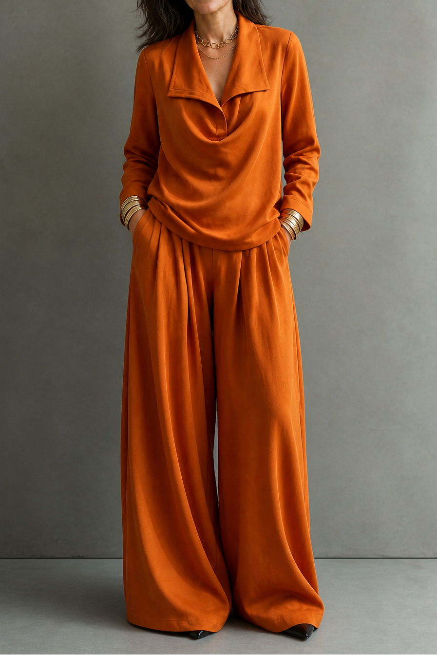 Winslet draped neck top and wide leg pants set – image 8