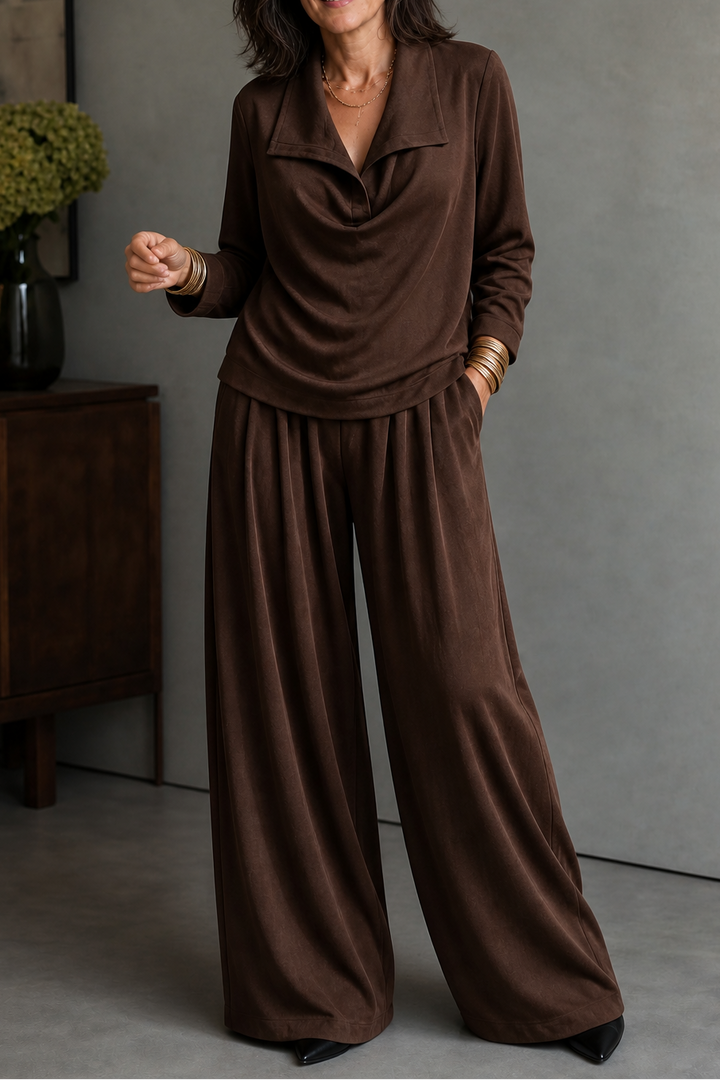 Winslet draped neck top and wide leg pants set – image 9