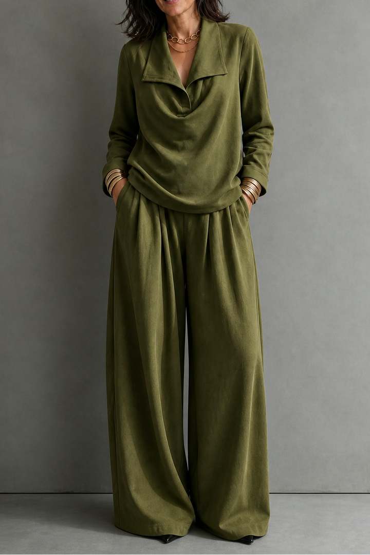 Winslet draped neck top and wide leg pants set