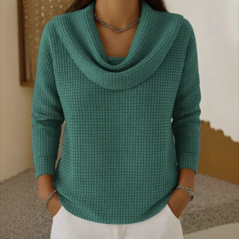 Josette relaxed waffle knit cowl neck sweater – image 3