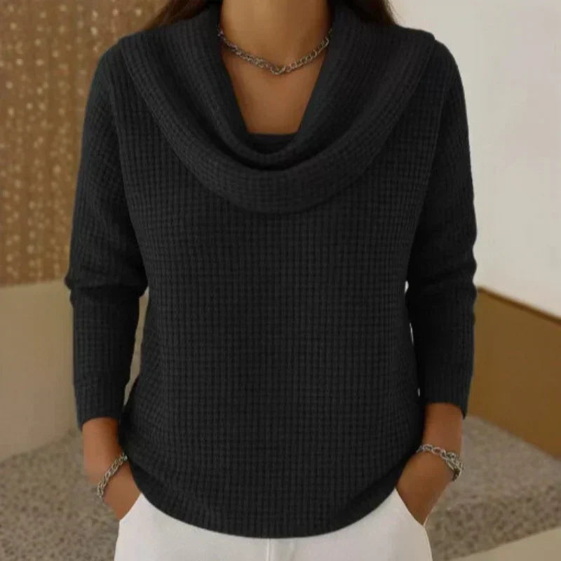 Josette relaxed waffle knit cowl neck sweater – image 5