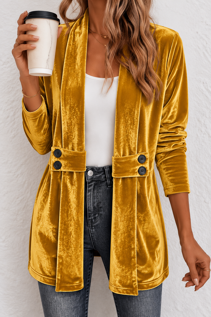 Teresa velvet blazer with shawl collar and button waist – image 6