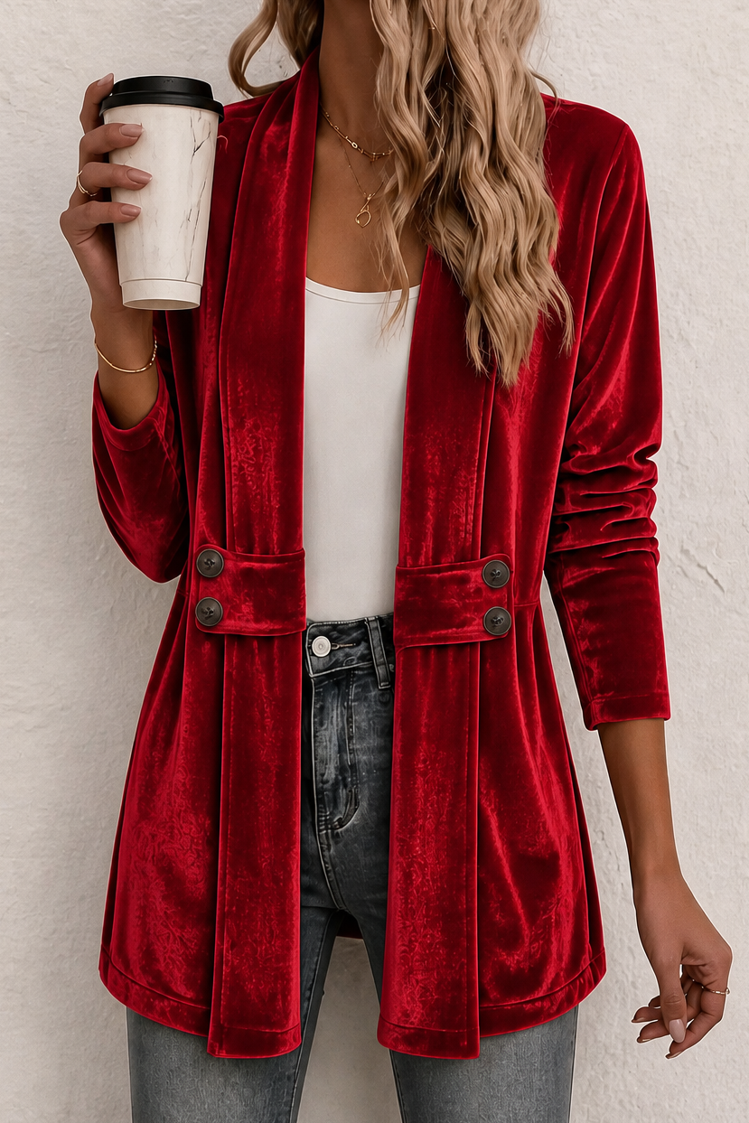 Teresa velvet blazer with shawl collar and button waist