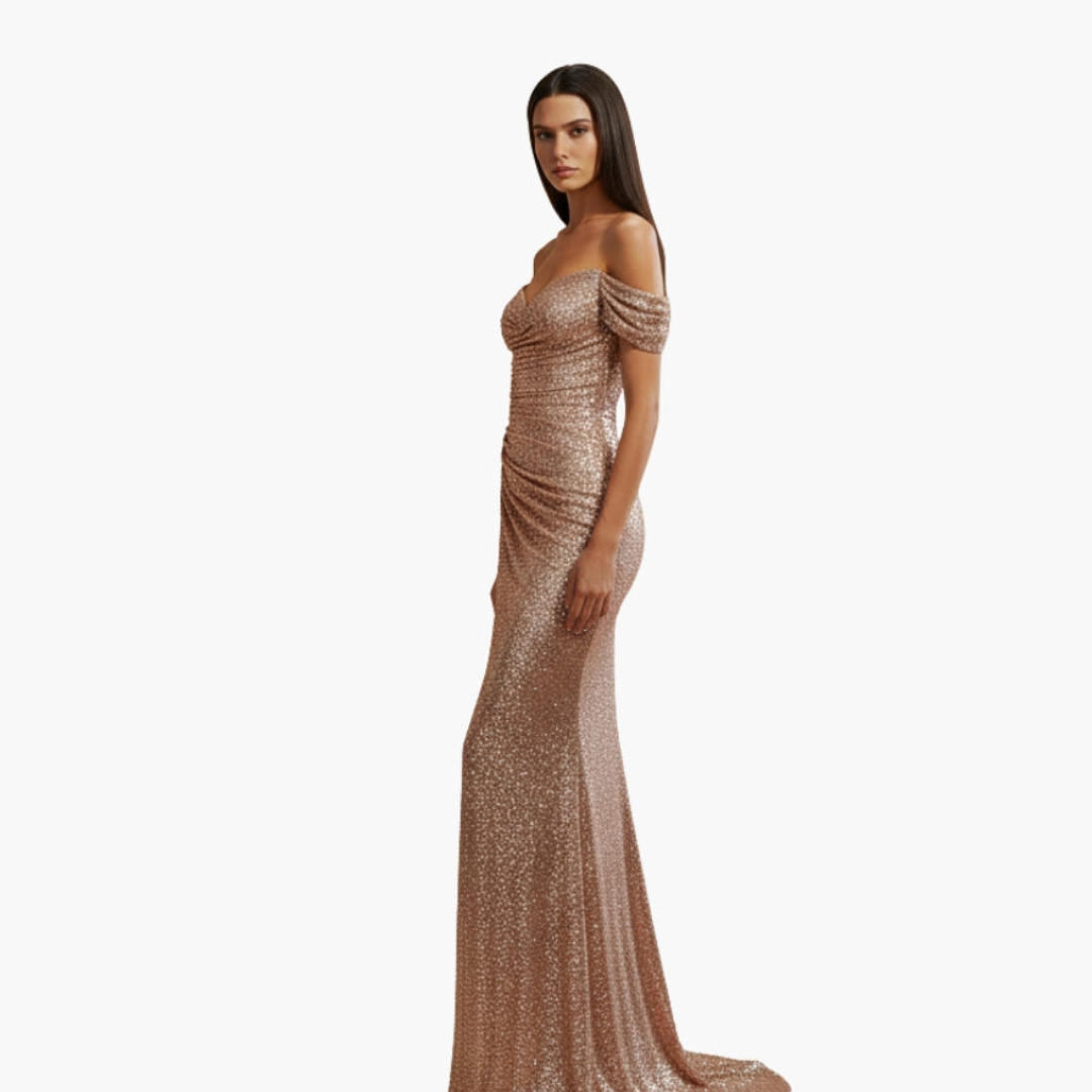 Freya off shoulder sequin gown with high slit – image 10