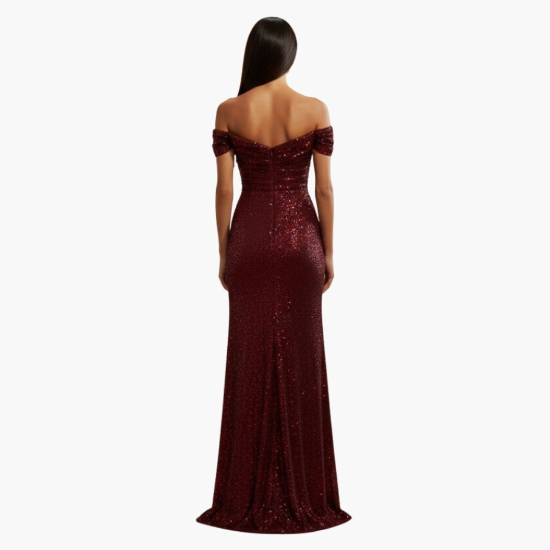 Freya off shoulder sequin gown with high slit – image 3