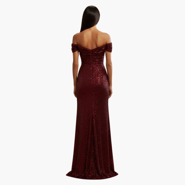 Freya off shoulder sequin gown with high slit – image 3