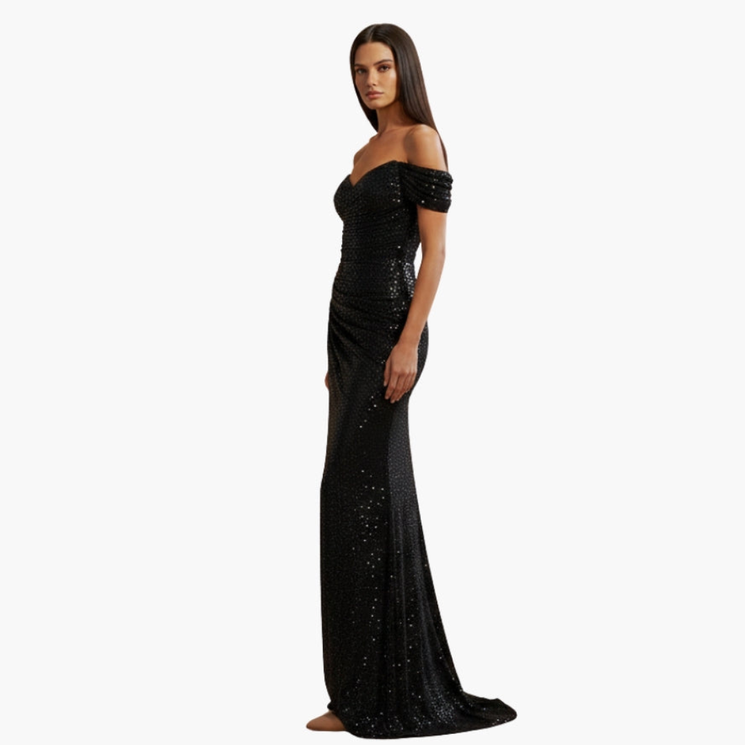 Freya off shoulder sequin gown with high slit – image 6