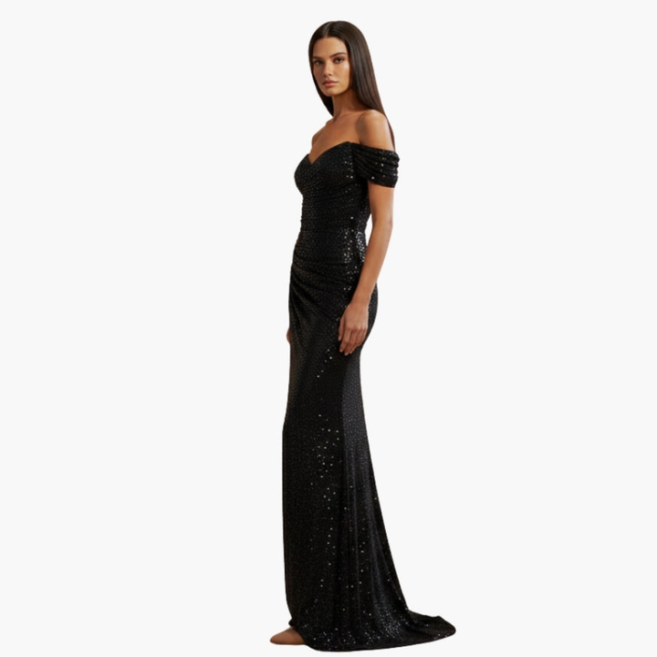 Freya off shoulder sequin gown with high slit – image 6