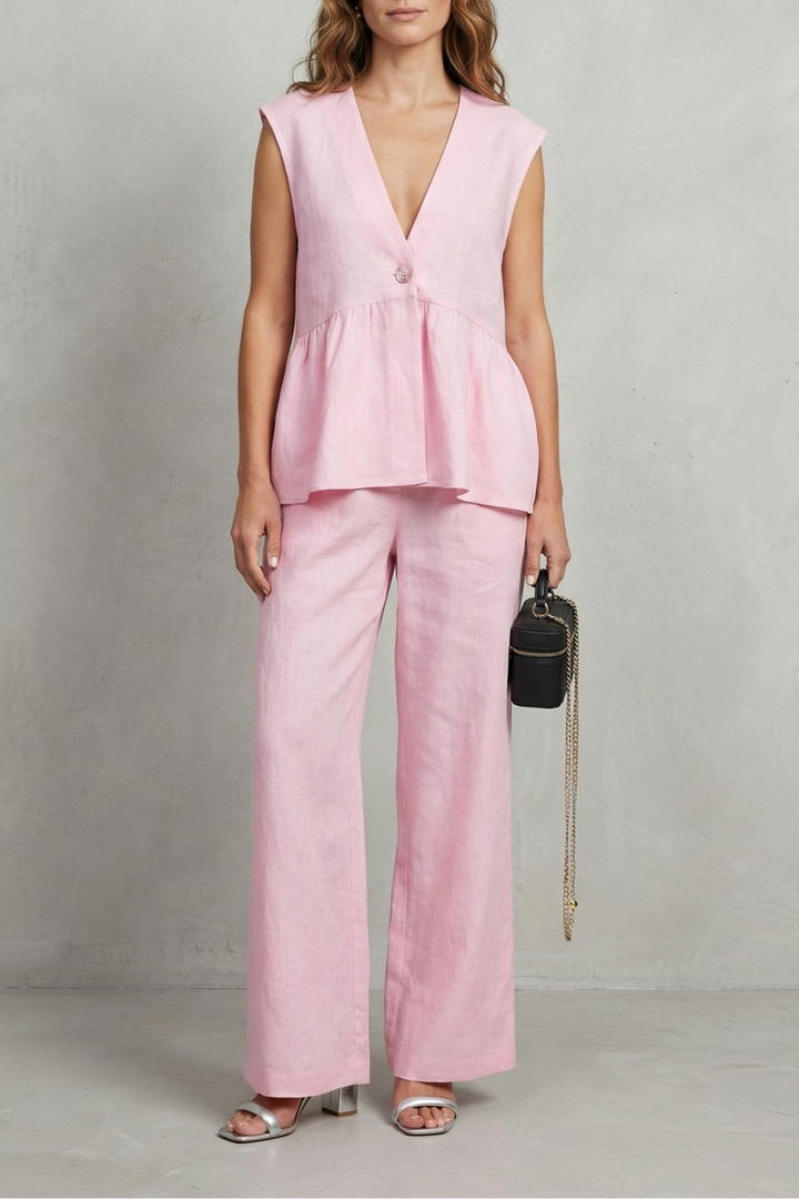 Hope ruffle hem top and straight leg pants set