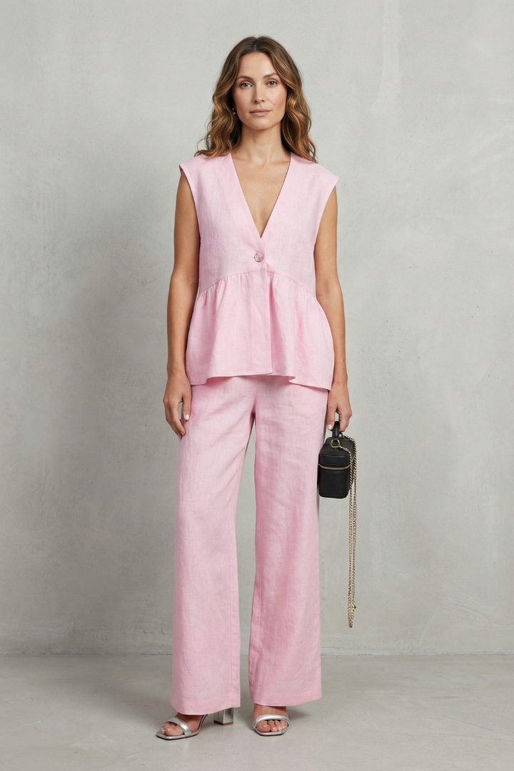 Hope ruffle hem top and straight leg pants set – image 2