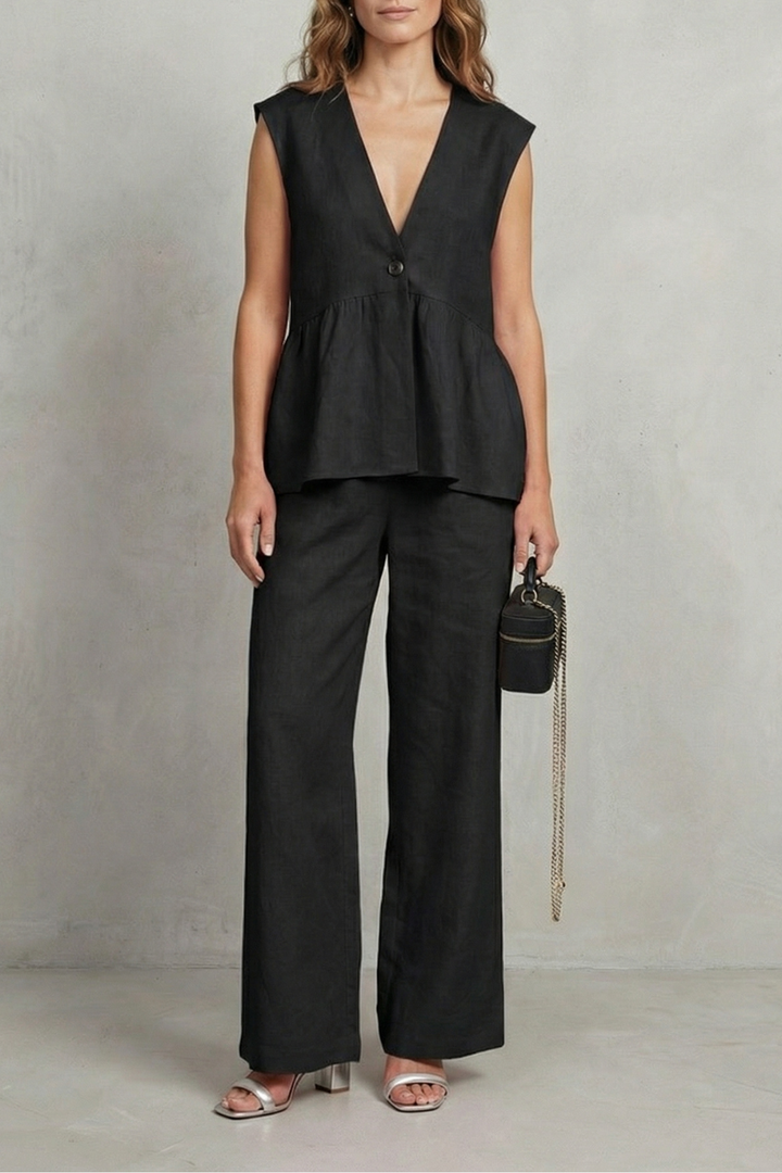 Hope ruffle hem top and straight leg pants set – image 7